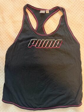 Puma Black Tank Top with Pink Stitching